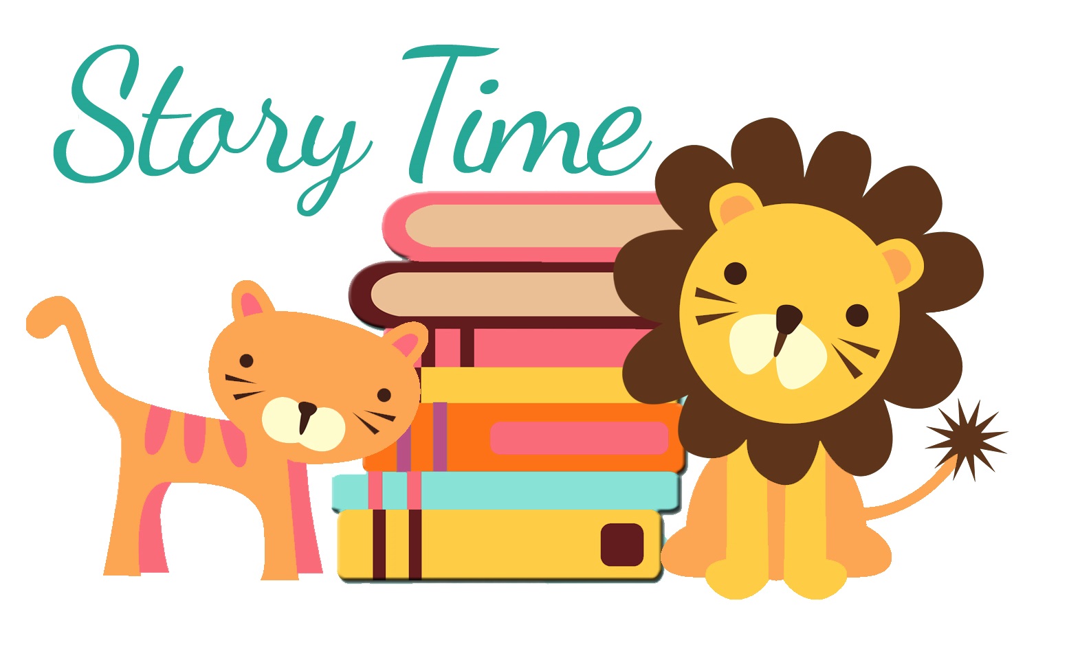 Story Time with Lion, cub and books