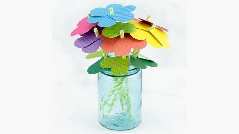 bouquet of paper flowers in a jar