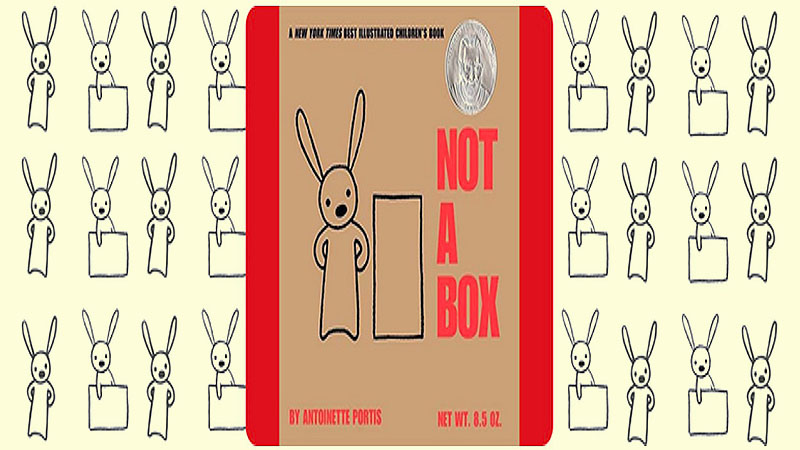 Not a Box by Antoinette Portis book cover with additional had drawn bunnies in a background pattern.