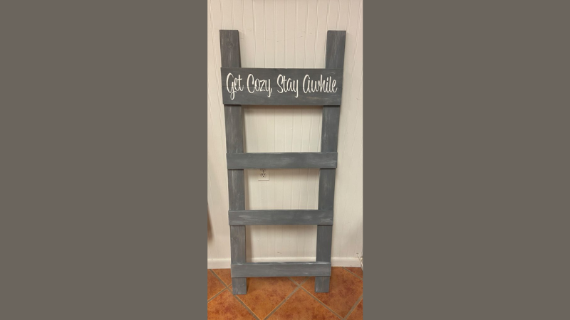 DIY Ladder for hanging throw blankets