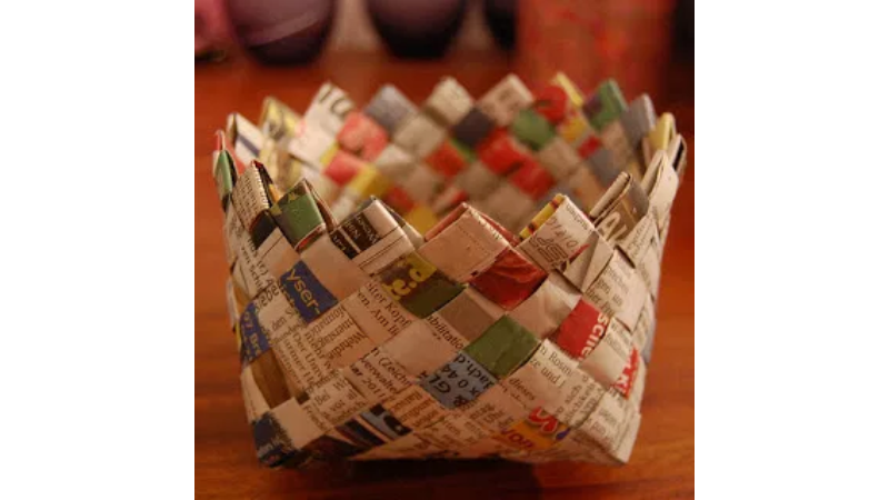 DIY Newspaper Baskets craft at the Burlington Library