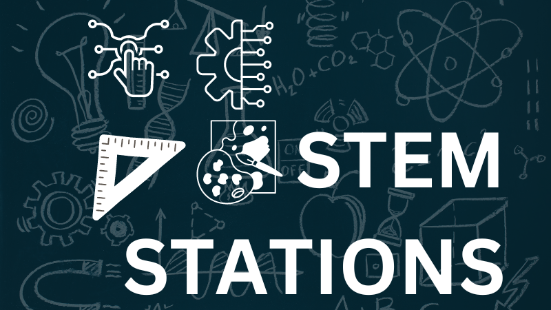 promotional flyer for STEM Stations at the burlington library