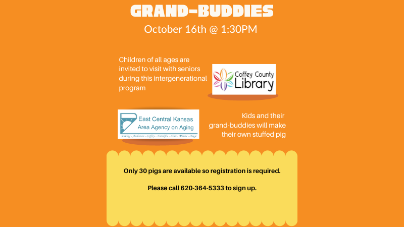 promotional flyer for grand-buddies at the burlington library