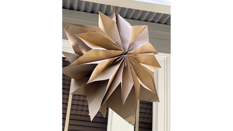 3D snowflake made from brown paper bag