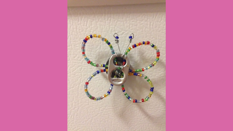 Butterfly craft made from beads and thin wire.